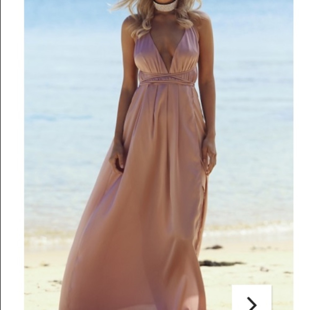 Peppermayo satin tie up maxi dress in dusty pink